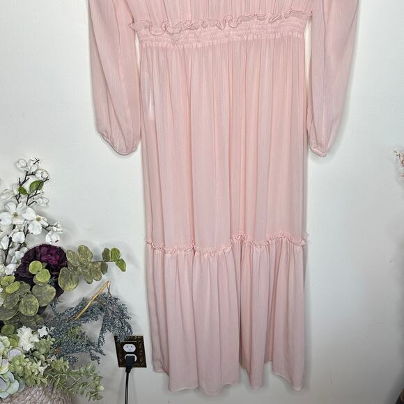 CLAUDIE PIERLOT Frilled Long Maxi Dress Sheer Blush Pink Sz 40/M NWT {R32} - Picture 5 of 7